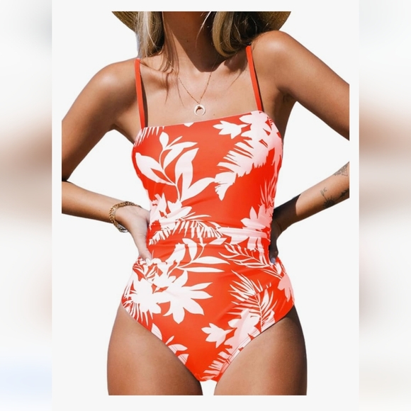 None Other - Bathing Suit Square Neck Cutout Back Tummy Control with Adjustabable straps sz L